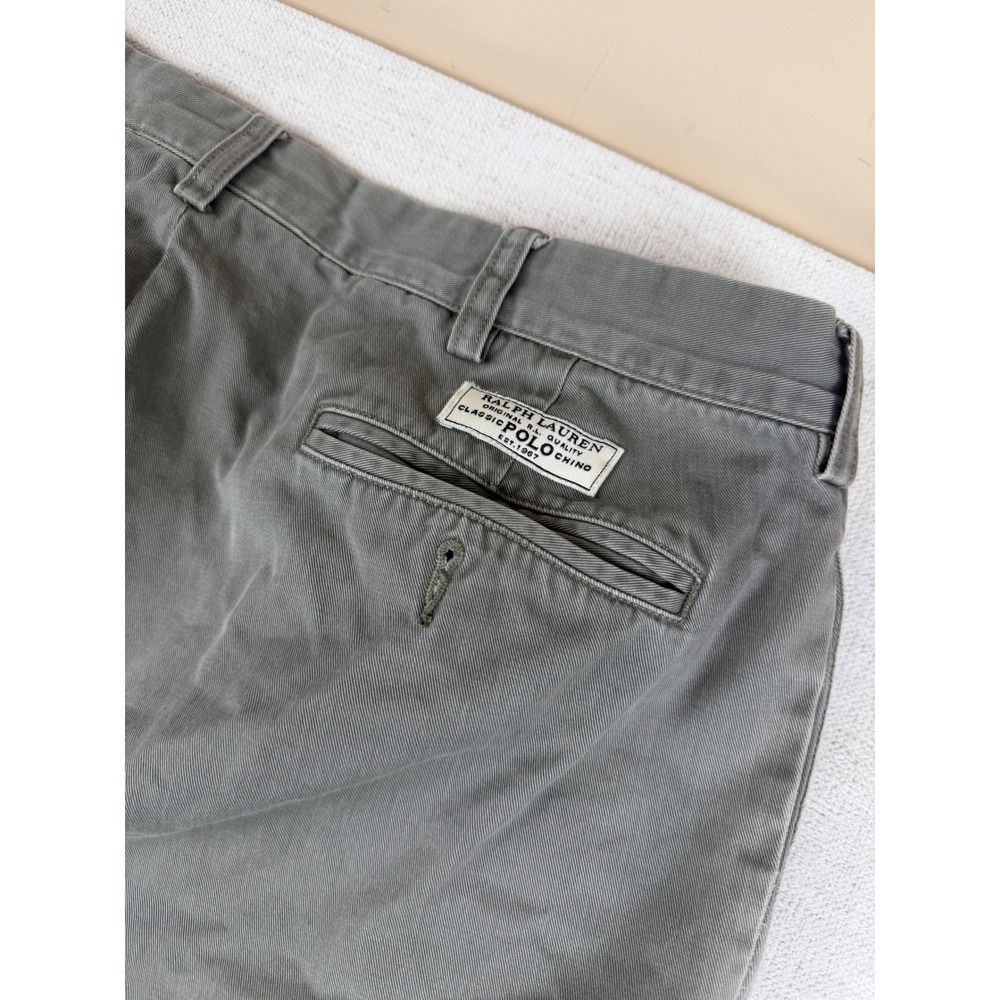 Polo Ralph Lauren Andrew Pant Mens 34x31 Olive Gray Pleated Cotton Chino Trouser - Picture 8 of 12